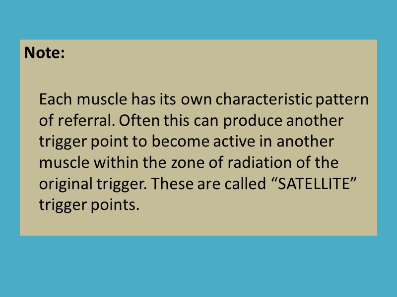 Note:  Each muscle has its own characteristic pattern of referral. Often this can